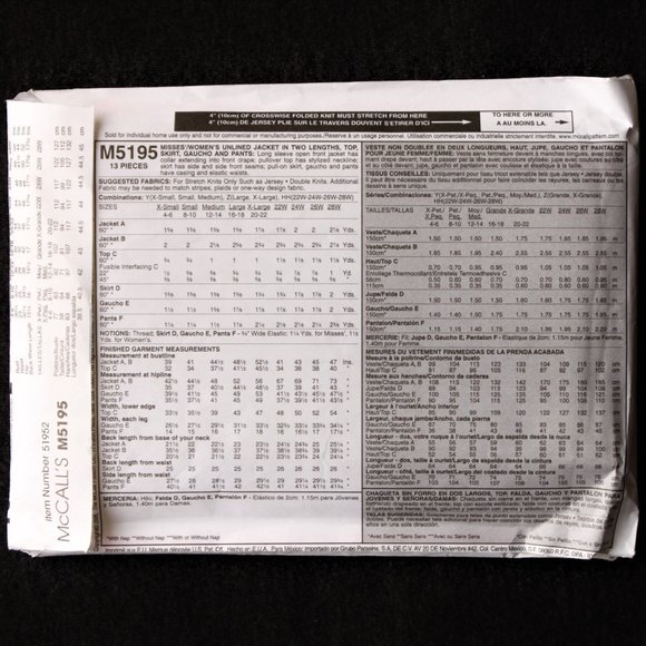 VTG 2006 McCall's MP195 Large XL Wardrobe Sewing Pattern Jacket Top Skirt Gaucho - Picture 3 of 4